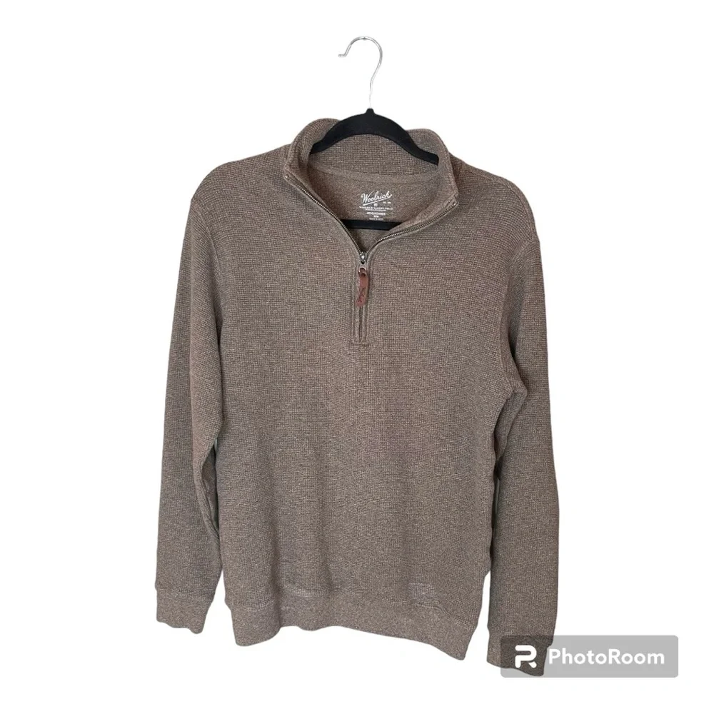 Woolrich Brown Waffle Knit Quarter Zip 100% Cotton‎ Pullover Size Medium